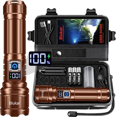 Ліхтар LED Blukar, перезарядна, надзвичайно яскравий, з функцією зуму, 5 режимів, водонепроникний IP67, для кемпінгу та активного відпочинку (колір: коричневий)
