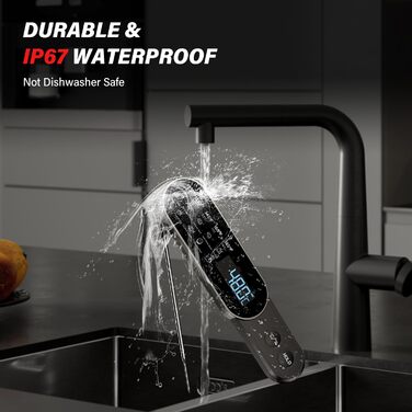 Бездротовий термометр для м'яса з миттєвим зчитуванням, ±0.3°C, IP67, для приготування на грилі, барбекю, кухні. Термометр для м'яса з LCD екраном