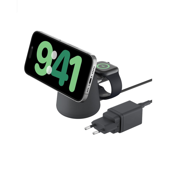 Belkin BoostCharge Pro 2-в-1: Бездротова зарядка Qi2 15W MagSafe для iPhone, Apple Watch, AirPods (Чорний)