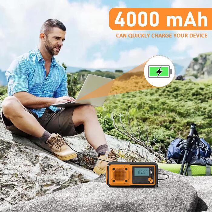Радіо Tendak з ручним заводом та зарядкою для мобільного телефону, аварійне радіо FM/AM/SW з акумулятором 4000mAh, SOS-сигналом, ліхтариком та лампою для читання, сонячне радіо для кемпінгу та відпочинку на природі