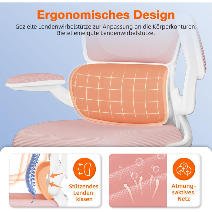 Ергономічне крісло для офісу з регульованою підголовником, підтримкою попереку та відкидними підлокітниками, крісло для начальника, 150 кг, функція гойдання до 135° (Рожевий, Модель 2)