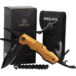 Багатофункціональний інструмент 5-в-1 | Мультитул з складним ножем з чорної нержавіючої сталі та золотим руків'ям. Ідеальний для виживання, відпочинку на природі, побуту. В комплекті безкоштовний інструмент для кредитної картки