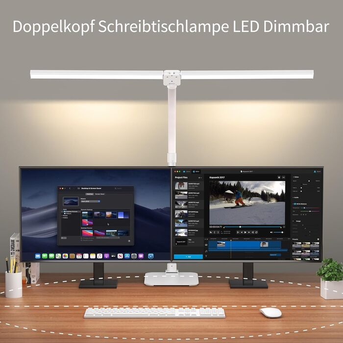 LED лампа для столу Doppelkopf з регулюванням яскравості, 24W, 80 см, денне світло, захист очей, 5 температур кольору, 5 рівнів яскравості, для роботи, дому, офісу, навчання, читання