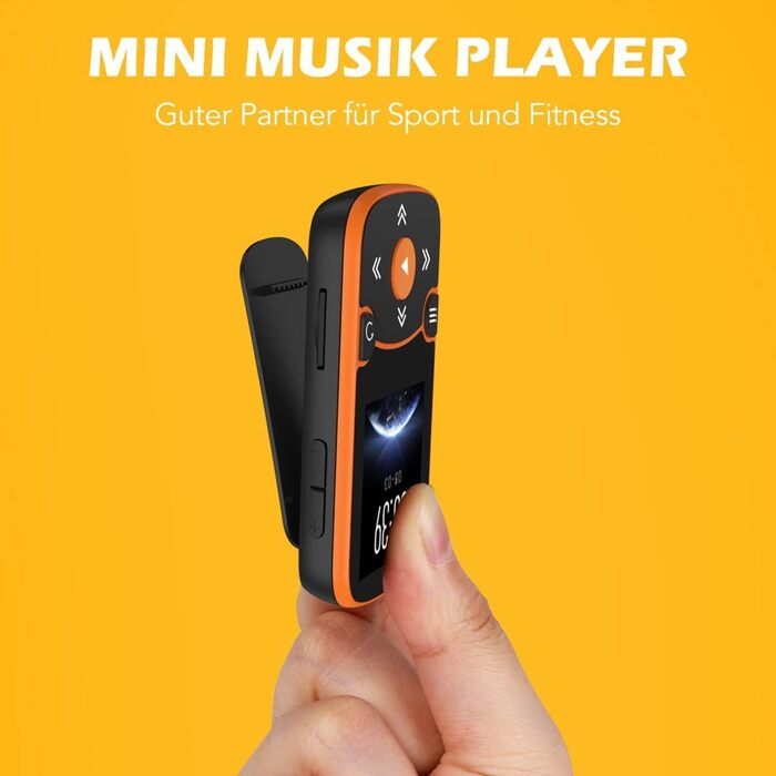 MP3 плеєр AGPTEK Bluetooth 5.0 32GB Orange. Спортивний кліпса-плеєр з TFT екраном 1.5