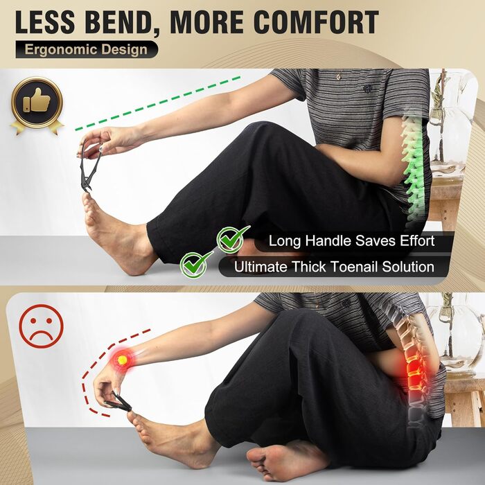 Кусачки для товстих нігтів, широкі губки, для пальців та ніг, гострі, для врослого нігтя, з довгим руків'ям, 5 шт. (чорний)