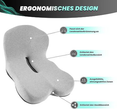 Ортопедична подушка для сидіння Urban Deco з підлокітником, ергономічна спинка з піною з пам'яті, подушка для офісного крісла, автокрісла, інвалідного візка, чорно-сіра, 1 шт. (Сіра)