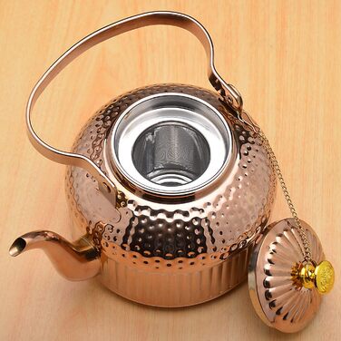 SANQIAHOME® 1.4 Liter Stainless Steel Teapot with Infuser, with Tea Strainer Handle, Induction Compatible - (Copper Color, 1500ml)