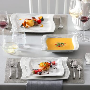 MALACASA Flora 30-Piece Marble Porcelain Dinnerware Set - Grey