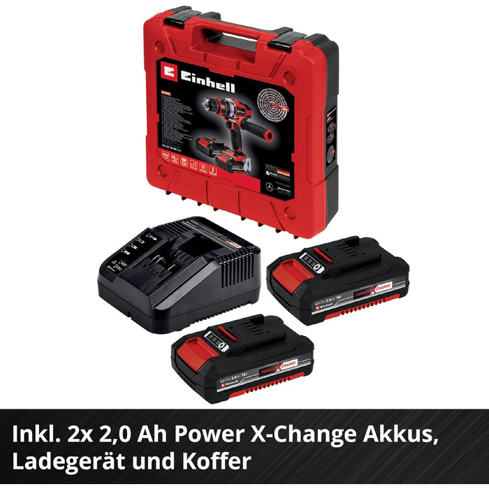 Акумуляторний дриль-шуруповерт Einhell TE-CD 18/48 Li-i Solo Power X-Change (18 В, Li-Ion, 2 швидкості, ударний режим, LED, 2x 2.0 Ah акумулятори, зарядний пристрій)