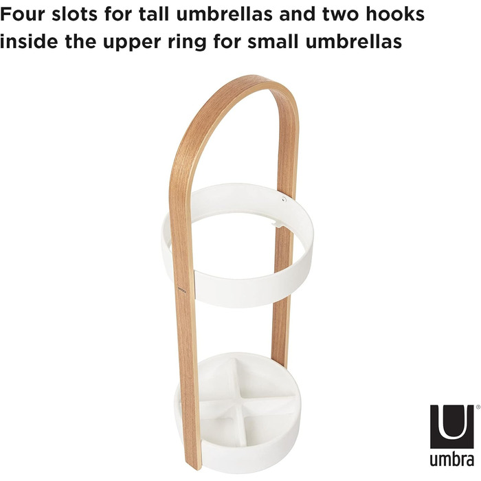 Umbra Flapper Coat Rack – Clothes Rack with 9 Drop-Down Hooks for Entryway and Office, Wood, White, 57.2 x 57.2 x 165.1 cm, White (White/Natural, Bundle with Umbrella Stand)