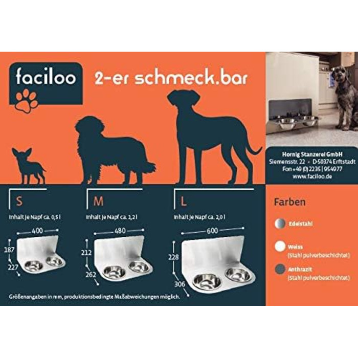 Підставка для корму Schmeck.bar для собак, сіра матова, 400x187x227 мм, 2 миски S
