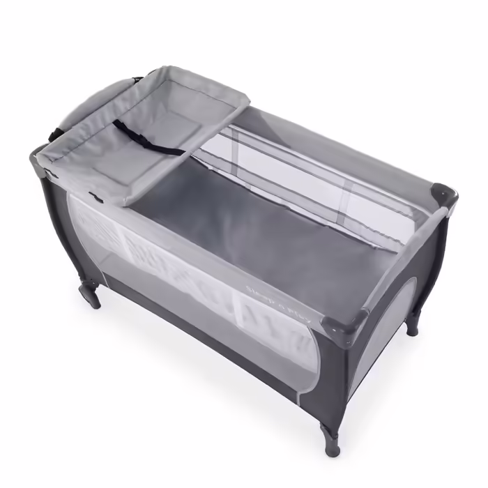 Hauck Sleep N Play Center Travel Crib with Newborn Nest, Changing Pad, Carry Bag, Wheels, Canopy, Compact Folding, Baby Travel Crib for Infants from Birth up to 15 kg (Stone)