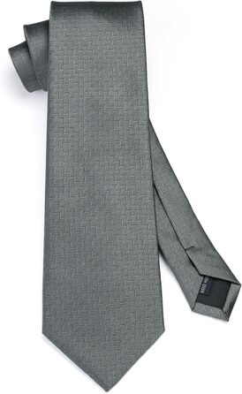 Краватка для чоловіків HISDERN на весілля з кишеньковим хустинкою, класичний візерунок, в клітинку, в горіх, бізнес-краватка та кишеньковий хустинка (Сірий)