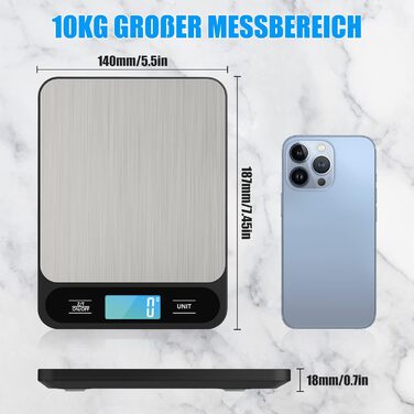 Кухонні ваги Diyife 10 кг / 1 г, електронні, з LCD-дисплеєм, для випічки та приготування їжі, з тарою, автовимкненням, платформа з нержавіючої сталі, 6 одиниць вимірювання, чорні