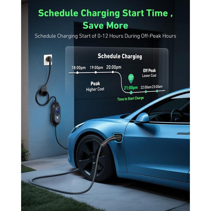 Електричний зарядний пристрій для авто Evjuicion, 15 метрів, 3.68 кВт, 8-16 А, 0-12H, IP67, Тип 2, LED-дисплей, кріплення для стіни та кабелю, портативний, сумка