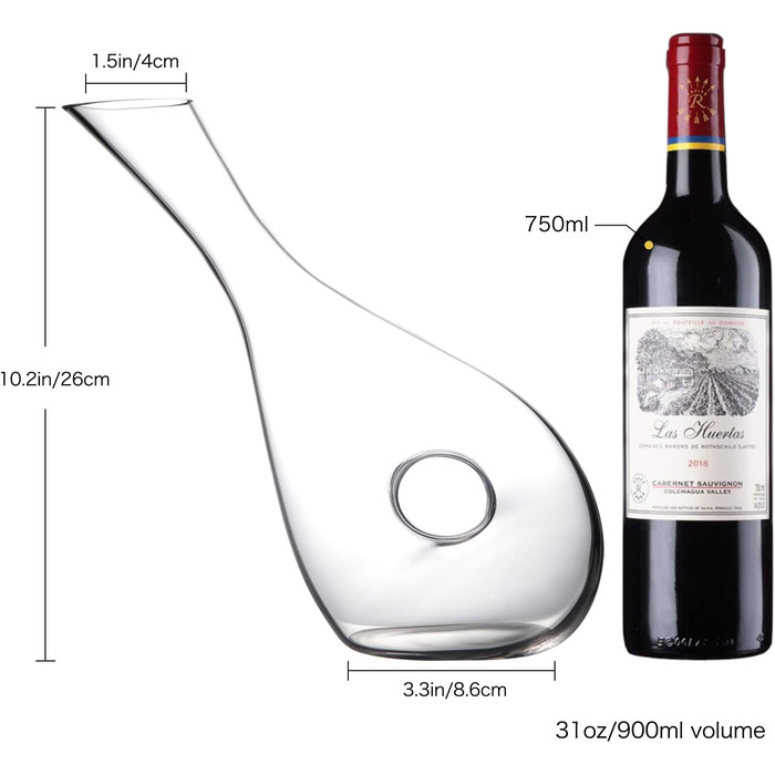 NUTRIUPS Wine Decanter, Red Wine Decanter, Lead-Free Crystal Wine Decanter, Decanter for Red Wine, Wine Decanter, Wine Decanter in Hollow Circle Shape, 0.9L Decanter Carafe for Wine Lovers (diagonal)
