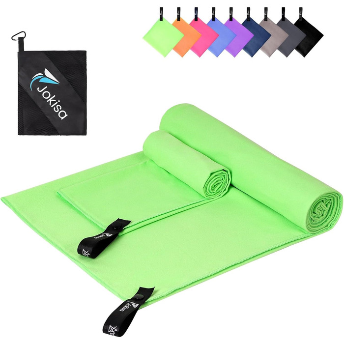 Набір з 2 рушників з мікрофібри: великий (180x90 см) для пляжу та маленький (80x40 см) спортивний. Швидковисихаючі та пісконепроникні рушники для пляжу, сауни, трекінгу (світло-зелений)