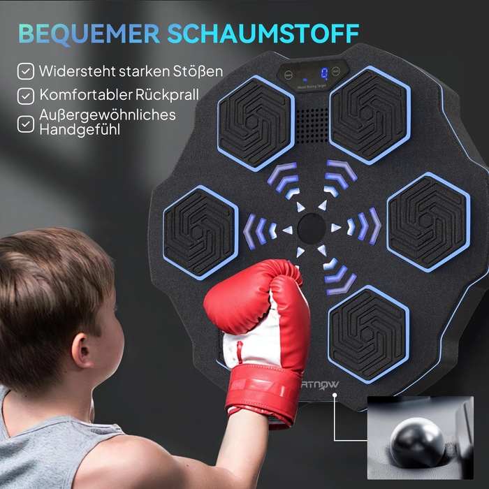 SPORTNOW Музична боксерська машина, електронна Bluetooth боксерська машина з музикою, 9 швидкостей, 3 режими, настінна смарт-ціль для боксу зі світлодіодними ліхтарями, для дорослих, домашні тренування, Чорний | Aosom