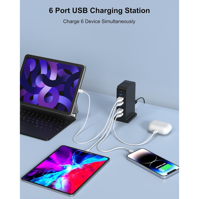 Зарядний пристрій USB мережевий 6 портів 25W для iPhone, Samsung, LG, Huawei та інших пристроїв (Чорний)
