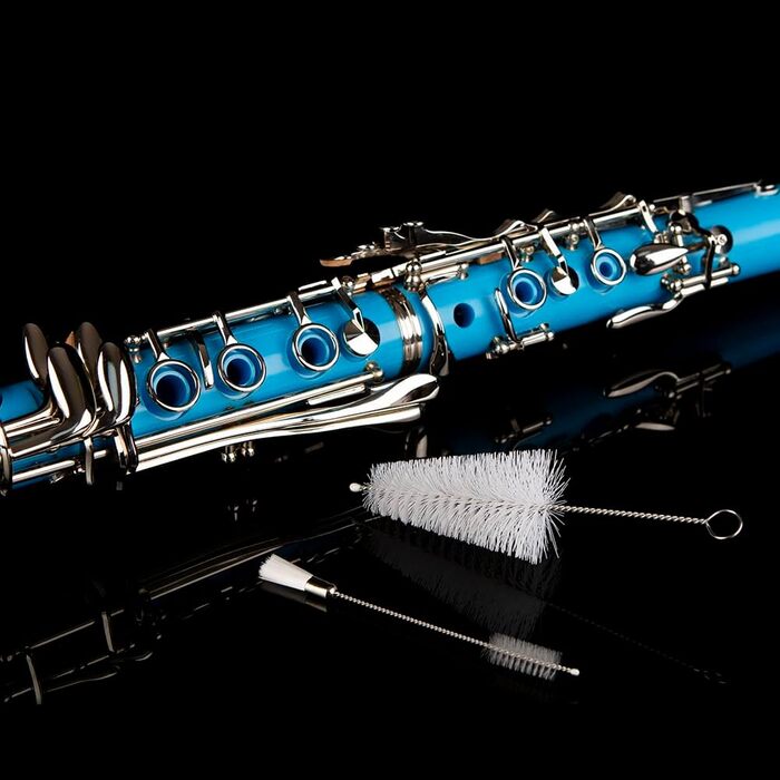 Кларнет Glory GLY-CLAGN професійний ебонітовий Bb з аксесуарами (10 вставок, стійка, кейс, щітки) - зелений (світло-блакитний/сріблястий)