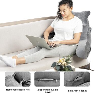 Крісло-мішок для читання та відпочинку на ліжку, сіре. Зручне крісло для дорослих, з підлокітниками, для читання, перегляду телевізора та ігор.