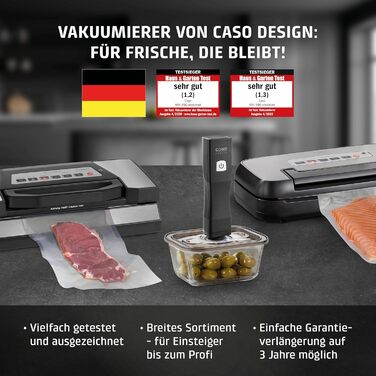 Вакуумний пакувальник CASO VC10 - для зберігання продуктів до 8 разів довше, міцна швейна лінія 30 см, в комплекті 10 професійних фольгованих пакетів