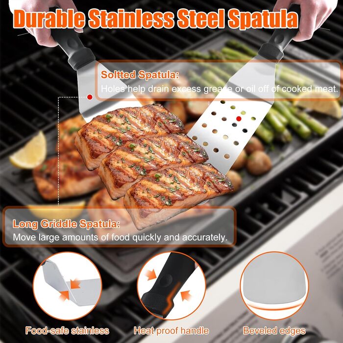 Набір аксесуарів для грилю JUAUO 27TLG: Тепаньякі, прес для бургерів, щипці, сумка, нержавіюча сталь (27 шт.)