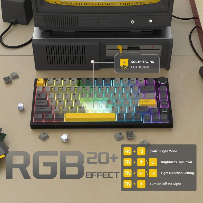 Механічна клавіатура YINDIAO AK820 PRO з TFT дисплеєм та кнопкою, 2.4G Wireless/BT5.1/USB-C, 75% ANSI, Hot-Swap, лінійний перемикач, RGB-підсвітка, для PC/MAC (Сірий)