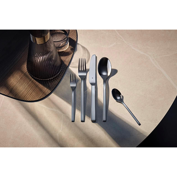WMF Tavira Cutlery Set, 12 Place Settings, 60-Piece, Monobloc Knives, Polished Cromargan Stainless Steel, Shiny, Dishwasher-Safe