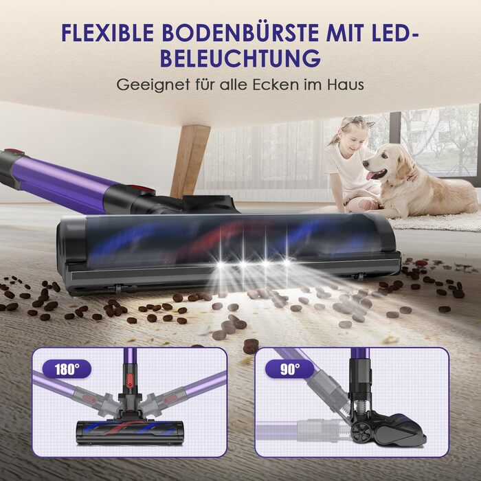 Бездротовий пилосос Authmic 45000Pa з акумулятором, сенсорний екран, HEPA фільтр H13, 50 хвилин роботи, антизаплутувальна щітка, для твердих поверхонь, килимів та шерсті тварин