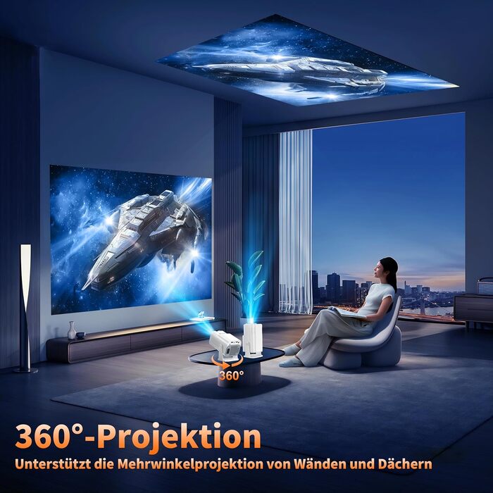 4K проєктор Beamer Full HD 1080P Android: портативний міні-проєктор з WiFi 6, Bluetooth 5.2, 270° обертанням, підтримкою PC/HDMI/USB, з пультом та мишкою, білий
