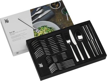 WMF Boston Stainless Steel Cutlery Set, 6 Place Setting, 30-Piece Dinner Set, Monoblock Knives, Polished Cromargan Stainless Steel, Dishwasher Safe Table Cutlery Single