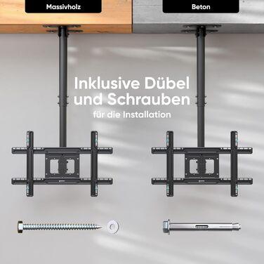 ONKRON Ceiling TV Mount for 32-80 inch TVs - Tilting & Swivel, VESA 100x100-600x400, Up to 68kg / 150lbs, Height Adjustable, Black