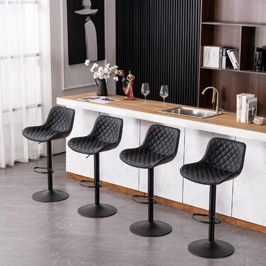 YOUTASTE Adjustable Bar Stools - Modern Design, Padded, Swivel, Faux Leather, Black - Set of 2