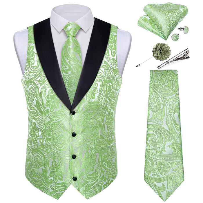 Костюм чоловічий DiBanGu 7-частинний: жакардовий піджак, краватка з коміром, штани, для весілля, свят, XL, світло-зелений