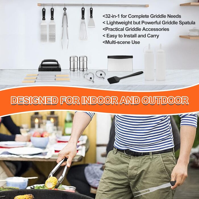 Набір аксесуарів для гриля: 30 предметів для Blackstone, кемпінгу та газового гриля