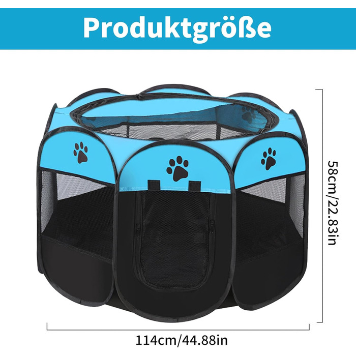 Клітка-вигул для цуценят та котів, клітка-вигул для собак, клітка для тварин, 114x114x58 см (Блакитний)