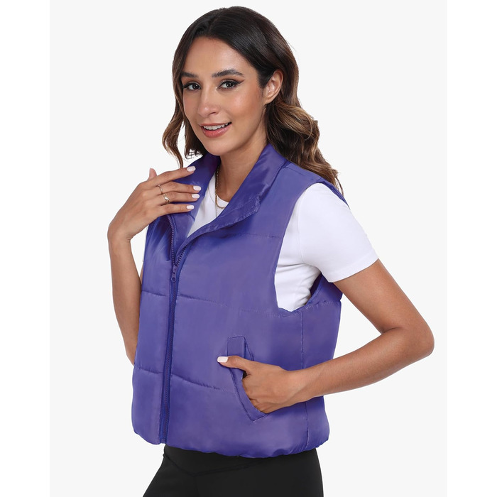 Жіноча жилетка Eorose Puffer, тепла осінньо-зимова жилетка без рукавів, фіолетовий колір, з кишенями (M)
