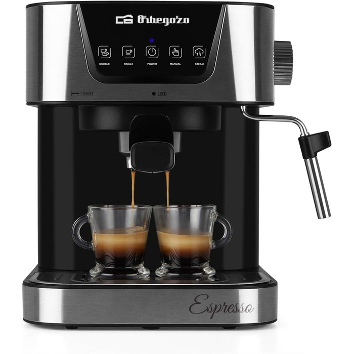 Orbegozo EX 6000 Espresso and Cappuccino Coffee Machine, 20 Bar Pressure, 1.5L Tank, Suitable for Single Dosing, 1050W Power, Black