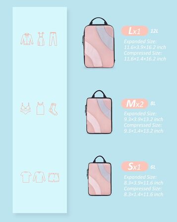 Органайзери для валізи BAGSMART компресійні (4 шт) - чорний/рожевий