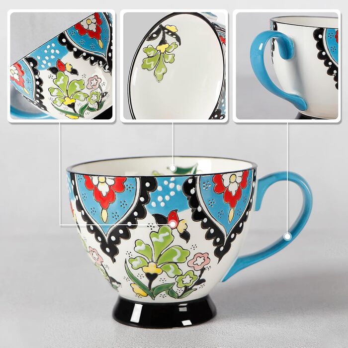 Set of 4 mugs, 444 ml large ceramic coffee mugs for tea, milk, latte, cappuccino, cocoa, cereal, hot chocolate, gift for men, women, friends, family