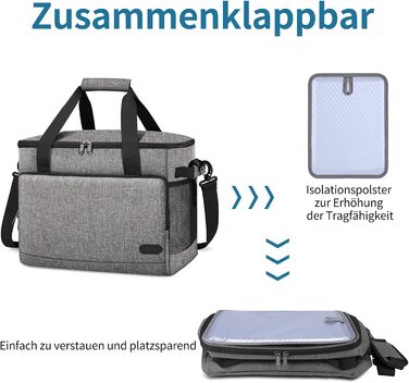 Термосумка-холодильник Lubardy 30L сірого кольору: велика, складана, водонепроникна, для пікніка та обіду