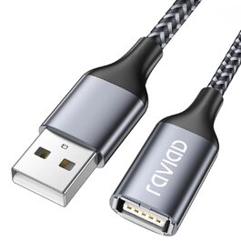 USB подовжувач RAVIAD 3м, USB 2.0, A-A, нейлон, сірий. Для картрідерів, клавіатур, принтерів, сканерів, камер, хабів
