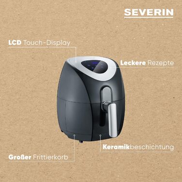 SEVERIN аерофритюрниця 3,2 л, 6 програм, без жиру, чорна/нерж. сталь