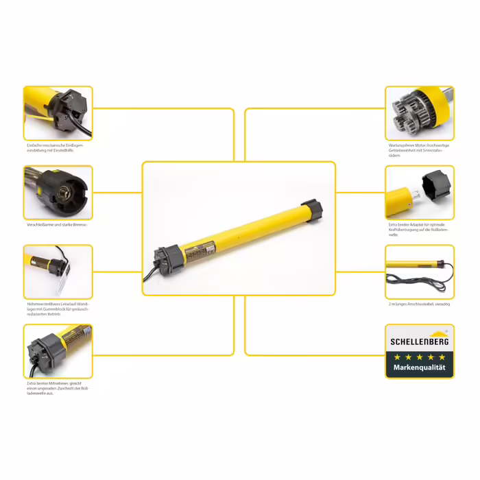 Schellenberg 20615 Roller Shutter Motor MAXI Standard 15 Nm, mechanical end-stop adjustment, tube motor for 60 mm shaft, suitable for shutter areas up to 6.2 m², set including wall bracket