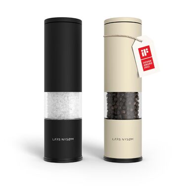 Набір ручних мельниць для солі та перцю LARS NYSØM з регульованою керамічною жорнами | Мельниці з нержавіючої сталі | Дизайнерський набір спецій (2 шт.) (Коричневий/Бежевий)