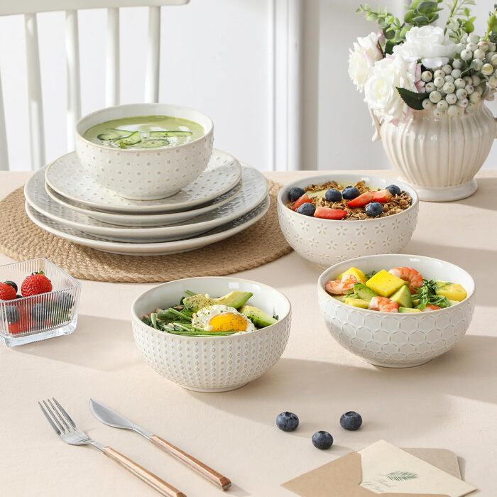 Набір кавових чашок MALACASA з блюдцем, 8 шт. (4 персони), кавовий сервіз з порцеляни, об'єм 180 мл, для кави, чаю, десертів, бежевий