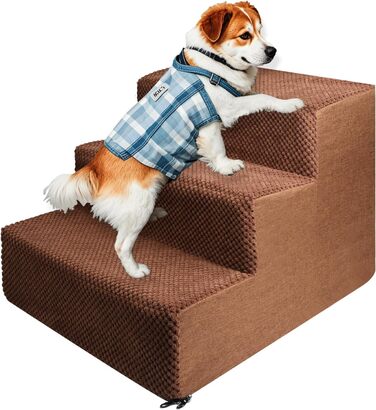 Pet Stairs for Small Dogs and Cats, 4 Steps 50cm High, Dog Stairs, Cat Stairs with Removable, Washable, Portable Pet Stairs for Small Dogs (3 Steps Brown)