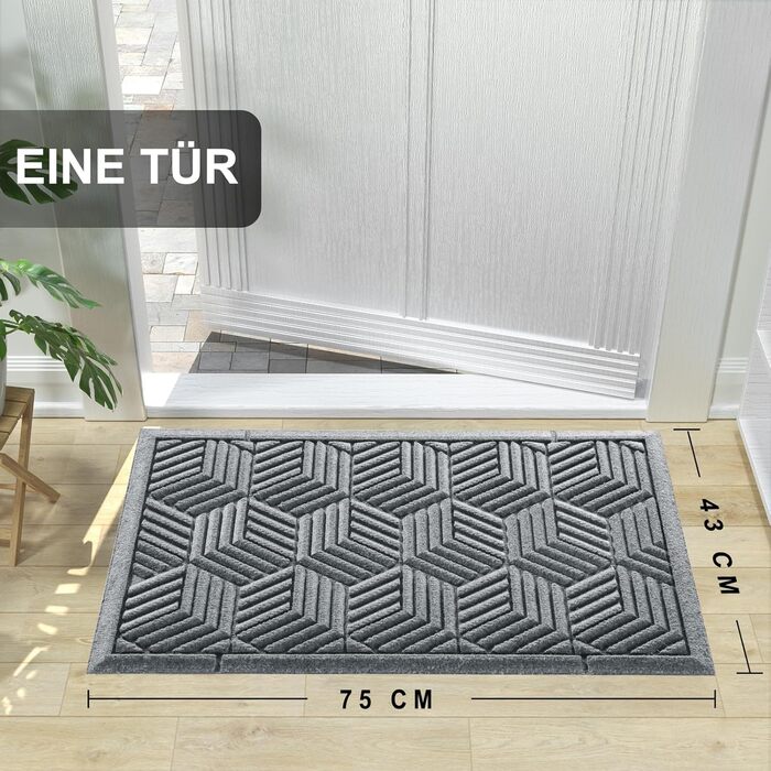 Килимок для дому та вулиці Yimobra - антиковзаючий, миючий, вологостійкий, 75 x 43 см, чорно-сірий