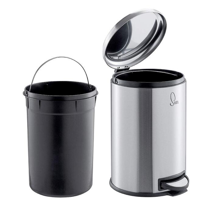 Сміттєвий бак SVITA T20 з нержавіючої сталі, 20 літрів, з педаллю, срібний колір. Підійде для кухні.